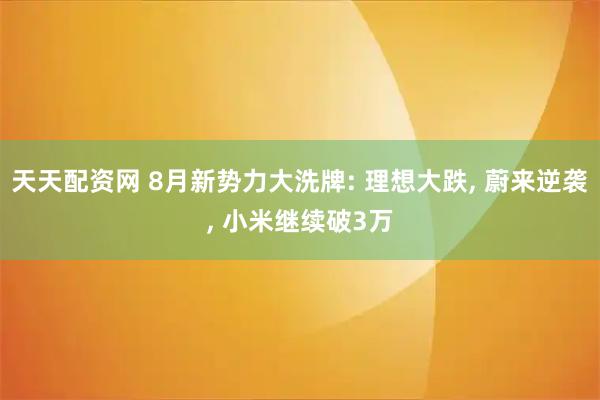 天天配资网 8月新势力大洗牌: 理想大跌, 蔚来逆袭, 小米继续破3万